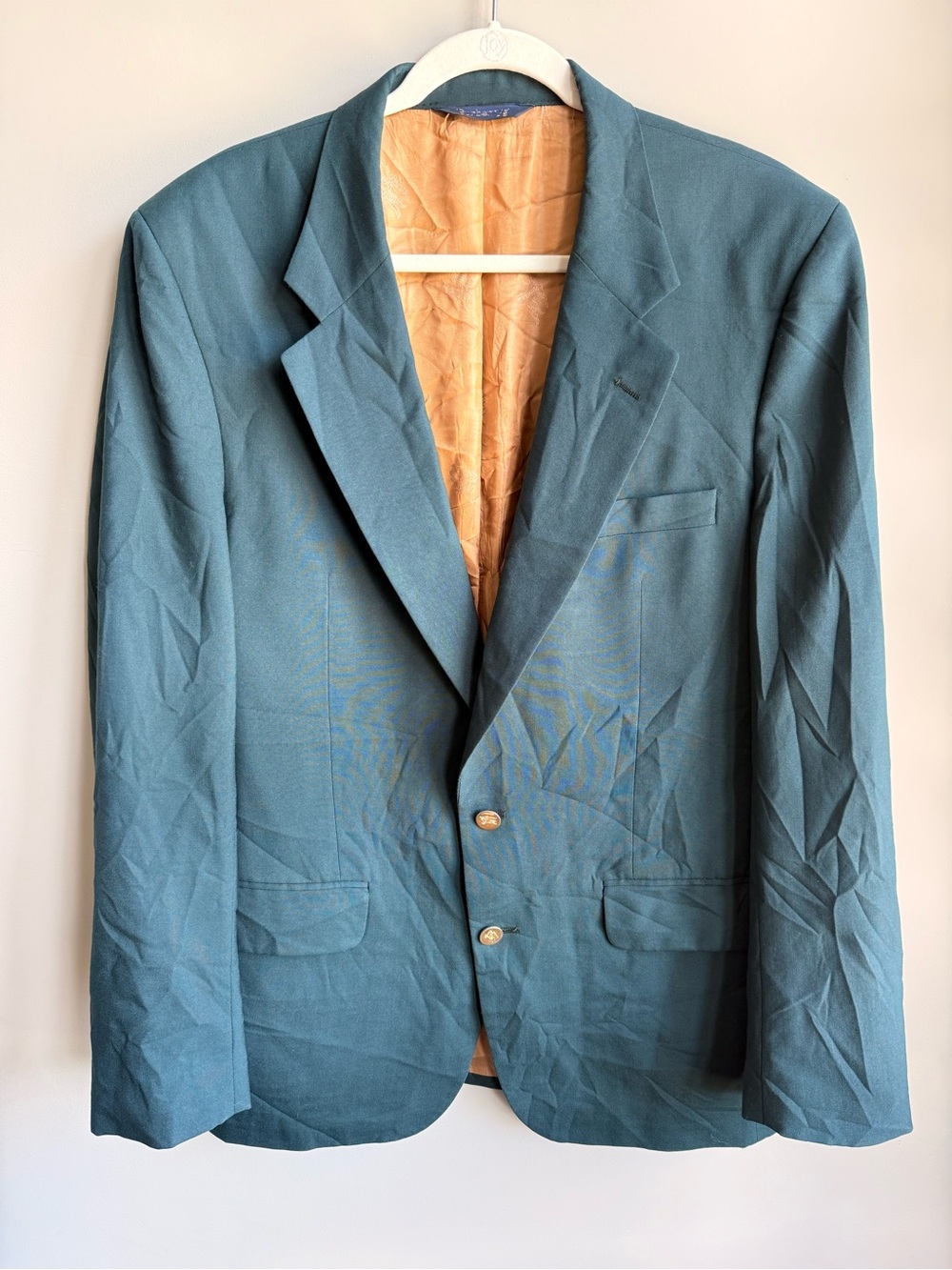 Vintage Burberrys’ green men’s jacket with gold silk lining with Burberrys’ logo